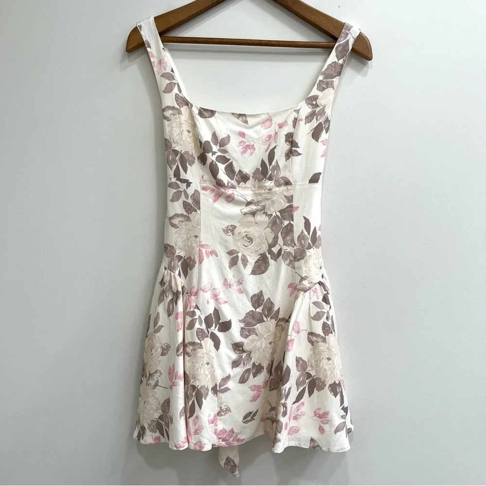 Fore Blossoming In Nature Floral Mini Dress (Ivory Multi) Square Neckline Pastel - Picture 3 of 13